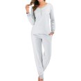 thumbnail image 6 of Besolor Women's Casual 2 Piece Outfits Striped Crewneck Buttons Long Sleeve Shirts and Pants Pajama Sets Sleepwear PJs, 6 of 9