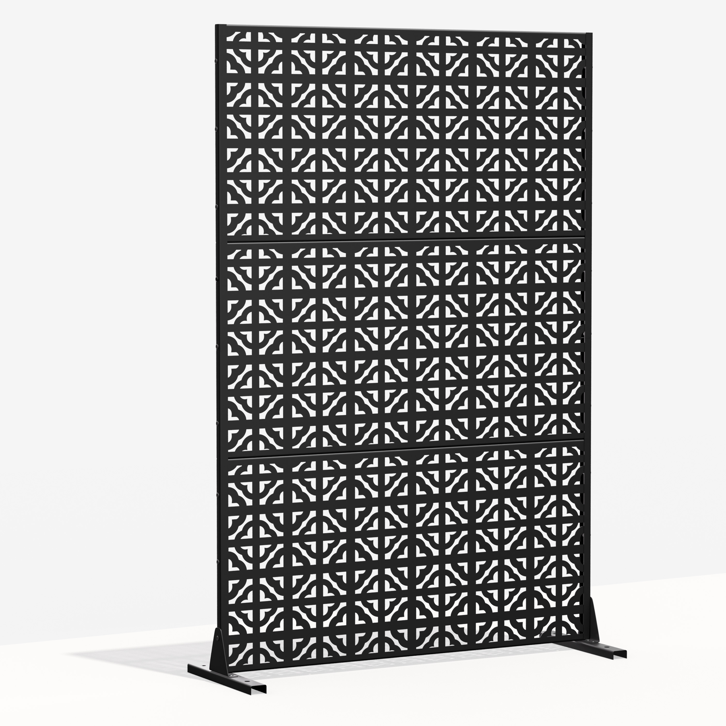 MAYEERTY 72"x47" Outdoor Privacy Screen with Stand Charles Metal Balcony Decorative Screen,Black