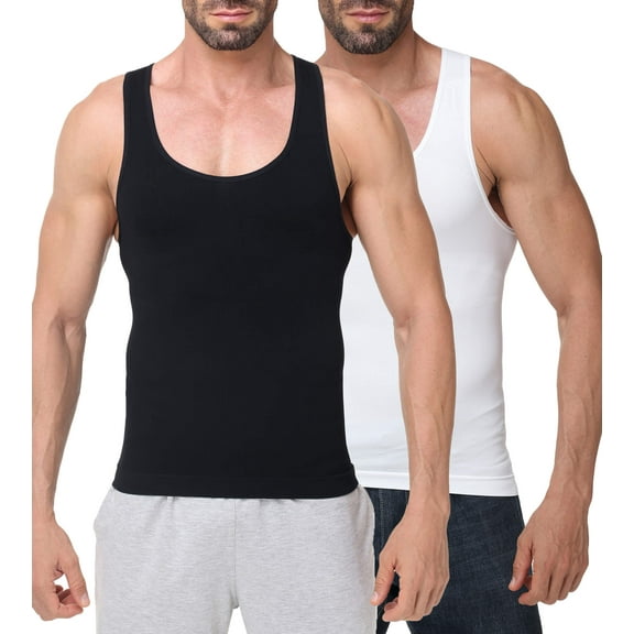 2 Packs Compression Shirt Men Slimming Undershirt Body Shaper Vest, Gynecomastia Compression Tank Top, Shapewear Tummy Control