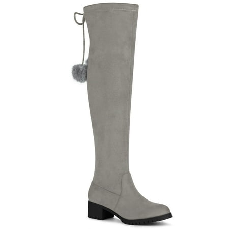 

Unique Bargains Women s Lace Up Chunky Heels Over the Knee High Boots