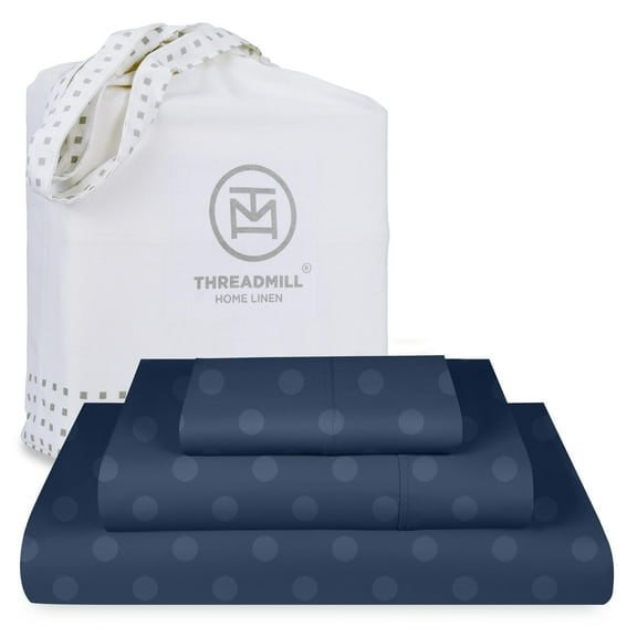 Threadmill Cotton Twin Sheet Set | 100% Cotton Sheets for Twin Size Bed | Damask Jacquard Sateen Twin Bed Sheets Set with 16” Deep Pocket | Soft Breathable 3-Piece Cooling Sheet Set | Folkstone Blue