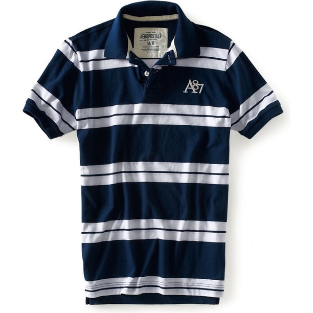 Aeropostale - Polo de rugby para hombre, diseño de rayas A87, azul, grande