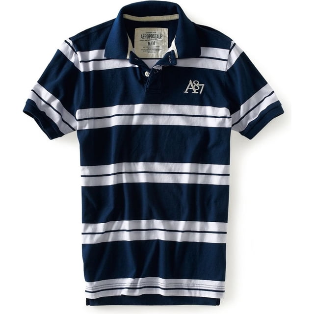 Aeropostale - Polo de rugby para hombre, diseño de rayas A87, azul, grande