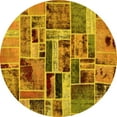 thumbnail image 1 of Ahgly Company Machine Washable Indoor Round Patchwork Yellow Transitional Area Rugs, 5' Round, 1 of 4