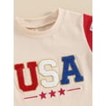 thumbnail image 5 of vera natura Boys 4th of July Shorts Sets Short Sleeve Letter Embroidery Tops Solid Color Drawstring Shorts Sets, 5 of 9