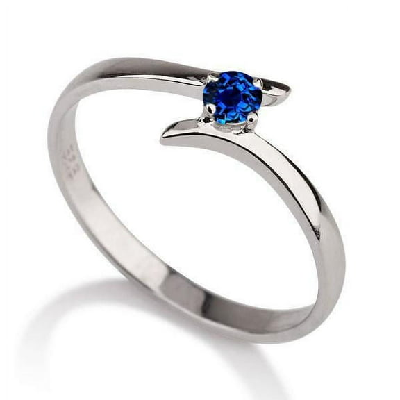 1 Carat Round Cut Blue Sapphire Solitaire Engagement Ring in 10k White Gold
