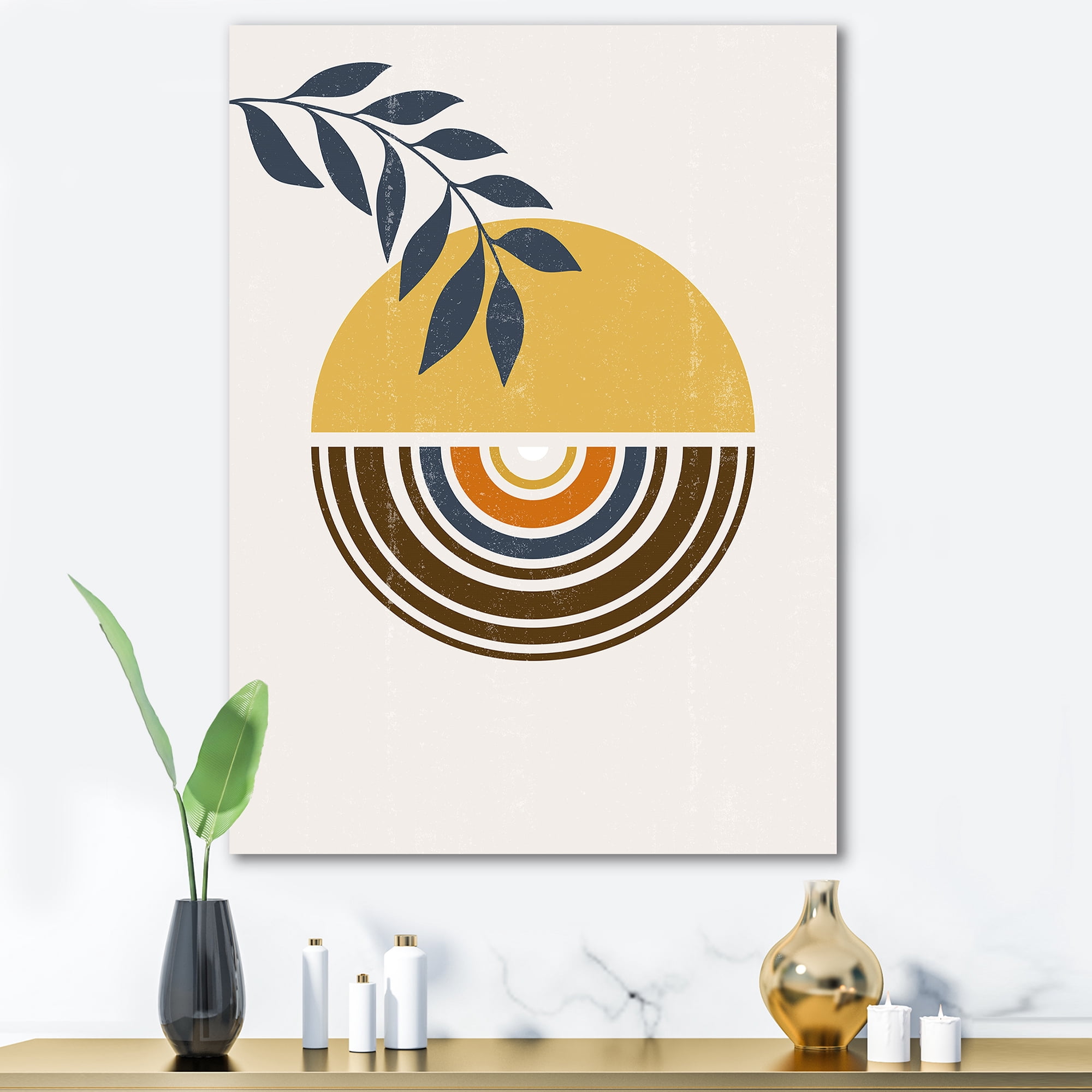 Designart ' Abstract Sun and Moon Leaves ' Modern Canvas Wall Art Print