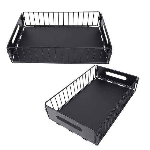 2PCS Pull Out Cabinet Organizer, Metal Slide Out Cabinet Drawer with Viscose, Sliding Storage Organization Pantry Shelves Spice Rack for Home Kitchen Under Sink Wardrobe