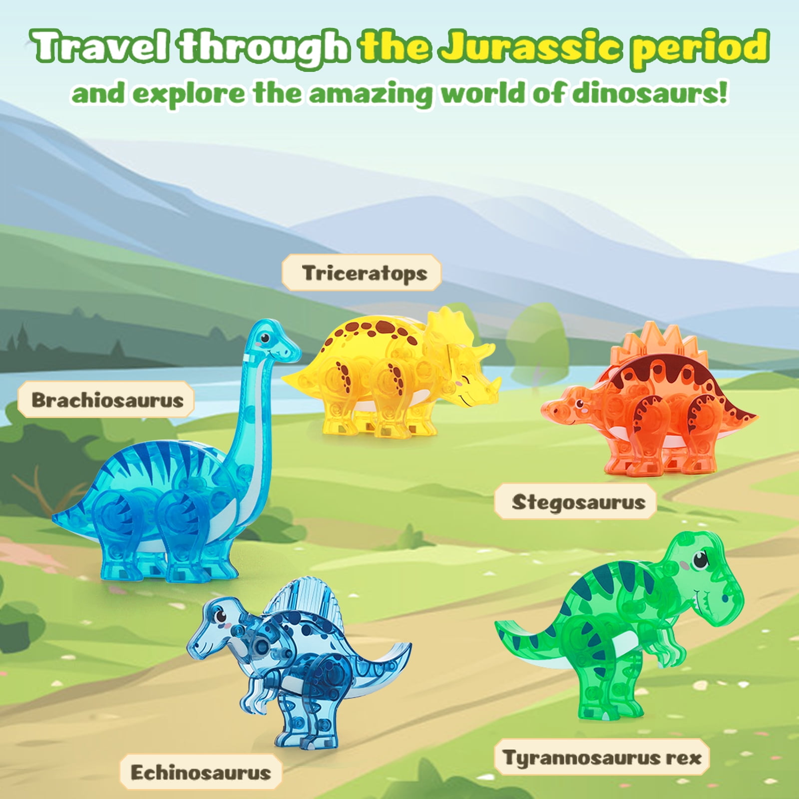FunMagic Magnetic Tiles Dinosaur Toys 3D Movable Dino Blocks for Kids Toddler Outdoor Sensory Toys, Educational Building Blocks for Boys Girls