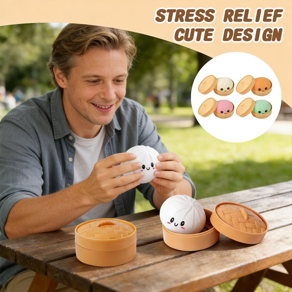 Dumpling Stress Reliever for Adults, Soft Slow Rising Squeeze Ball, Sensory Anxiety Relief Tool, Cute Desk Decor for Office & Home Relaxation (4 Color-Glitter)