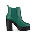 thumbnail image 7 of BLISSFUL STEP Women's Ankle Boots Faux Leather Chelsea Chunky Heel Platform Round Toe Combat Boots Green 9, 7 of 7