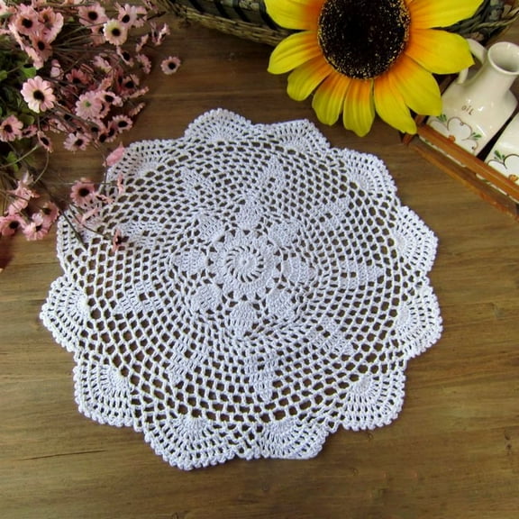 Gerich Round Lace Table Cloth 15.74 inch Flower Tablecloth Vintage Crochet Doily Mats White Table Runner for Home Weddings Birthday Parties Decor 1 Pcs (White)