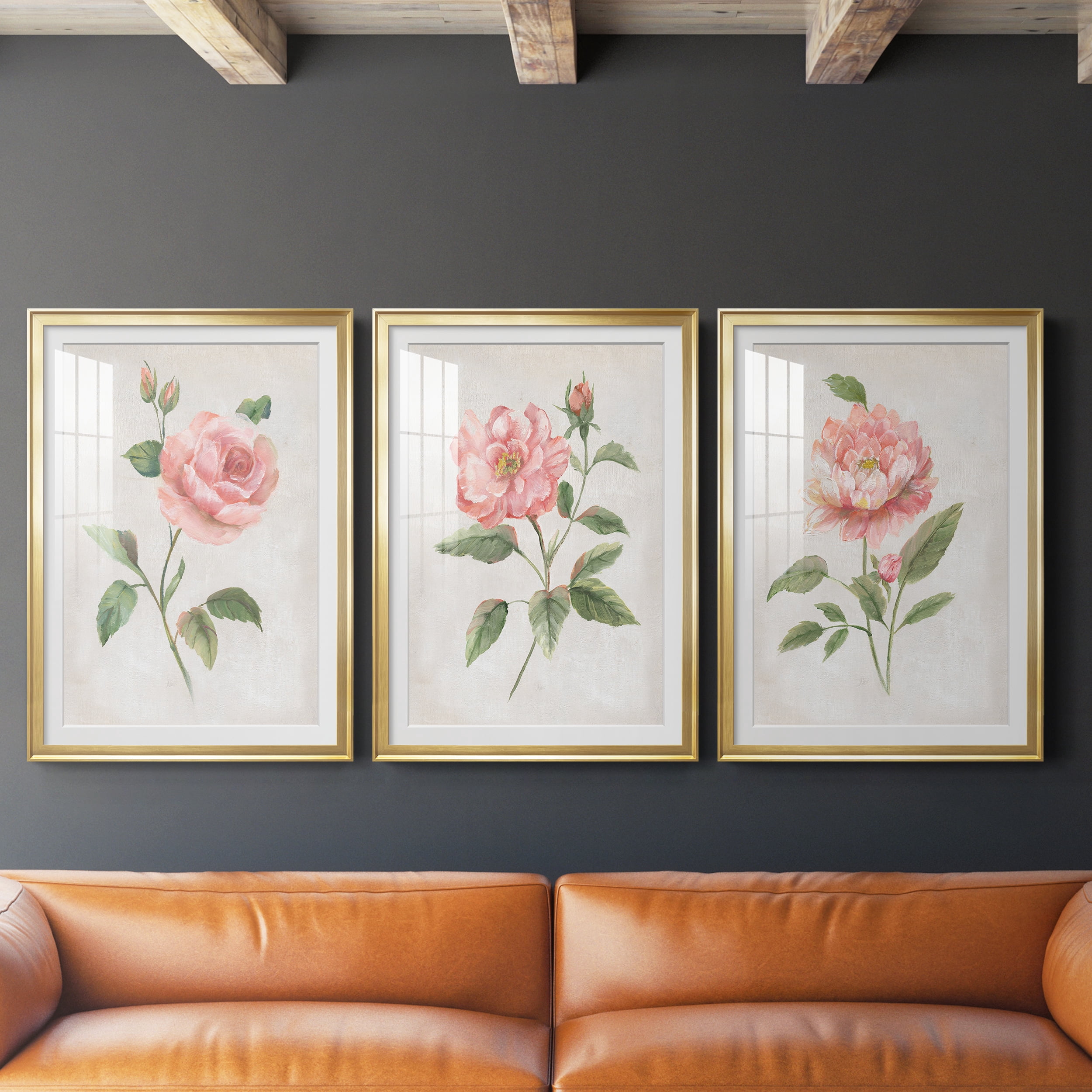 Grandiflora I Premium Framed Prints Set of 3 - Ready to Hang - 30.5 x 42.5 Each - Gold Frame