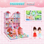 JoyStone Play Dollhouse with Doll Toy Figures, 14 Rooms Furniture and Colorful Lights, Creative Doll House Gift for Girls Ages 3+, Assemble Required, Pink