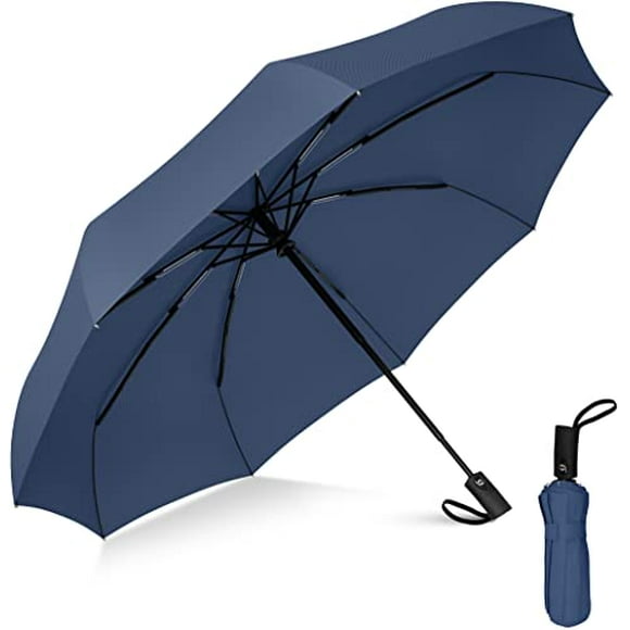 Parapluie de Voyage Compact Rain-Mate - Mini Parapluie Coupe-Vent Pliant Portable de Poche - Bouton Automatique d'Ouverture et de Fermeture et Auvent Renforcé de 9 Côtes (Bleu Marine)