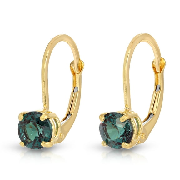 Galaxy Gold 14K Solid Yellow Gold Lever Back Earrings with Round Shape Genuine Brilliant Cut Lab. Grown Alexandrite (Grade AAA)