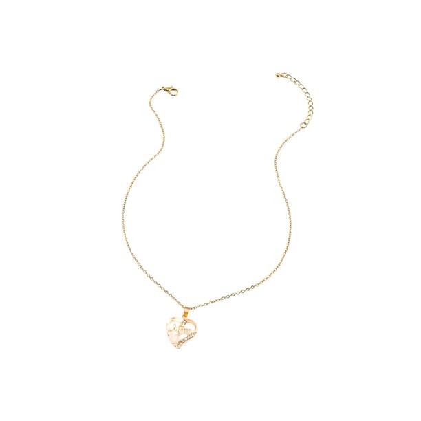 Mom Heart Shaped Artificial Opal Pendant Necklace Mother'S Day Gift