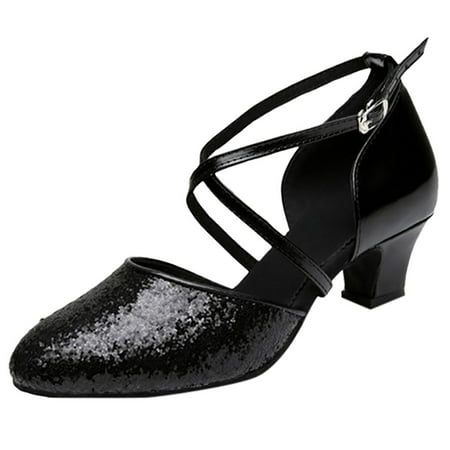

KELINFONG Ballroom Latin Salsa Dance Shoes for Women Low Heel Practice Dancing Sandals for Social Dance Beginner