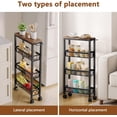 thumbnail image 6 of Slim Rolling Storage Cart, 4-Tier Narrow Kitchen Storage Cart with Handle & Wheels, Mobile Shelving Unit, Wooden Top & Metal Frame, Utility Cart for Kitchen, Small Spaces, Rustic Brown, 6 of 18