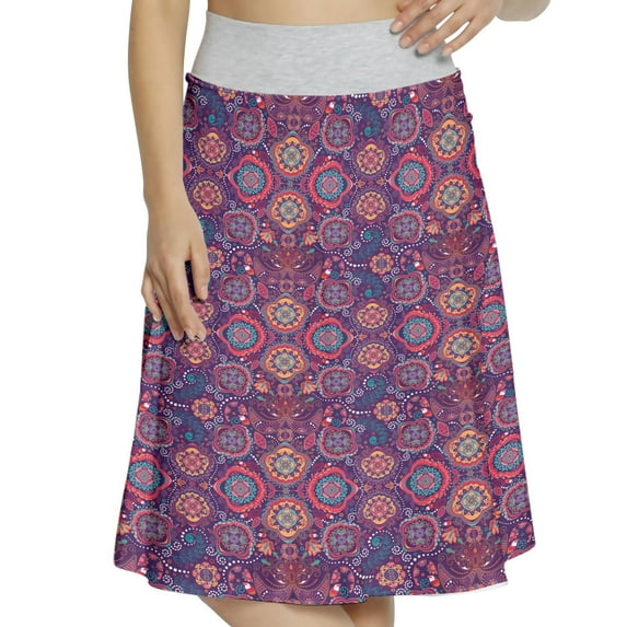 Women's Batik Oriental Circles Arrangement A-line Printed Skirt Casual Wear, 2XL, Pink Purple, by Ambesonne