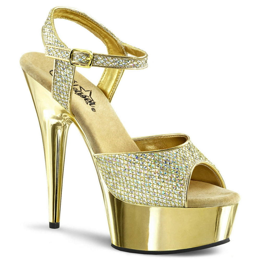 gold platform ankle strap heels