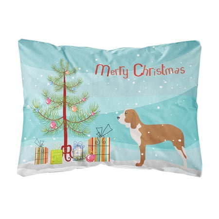 Carolines Treasures BB2909PW1216 Spanish Hound Merry Christmas Tree Canvas Fabric Decorative Pillow 12H x16W