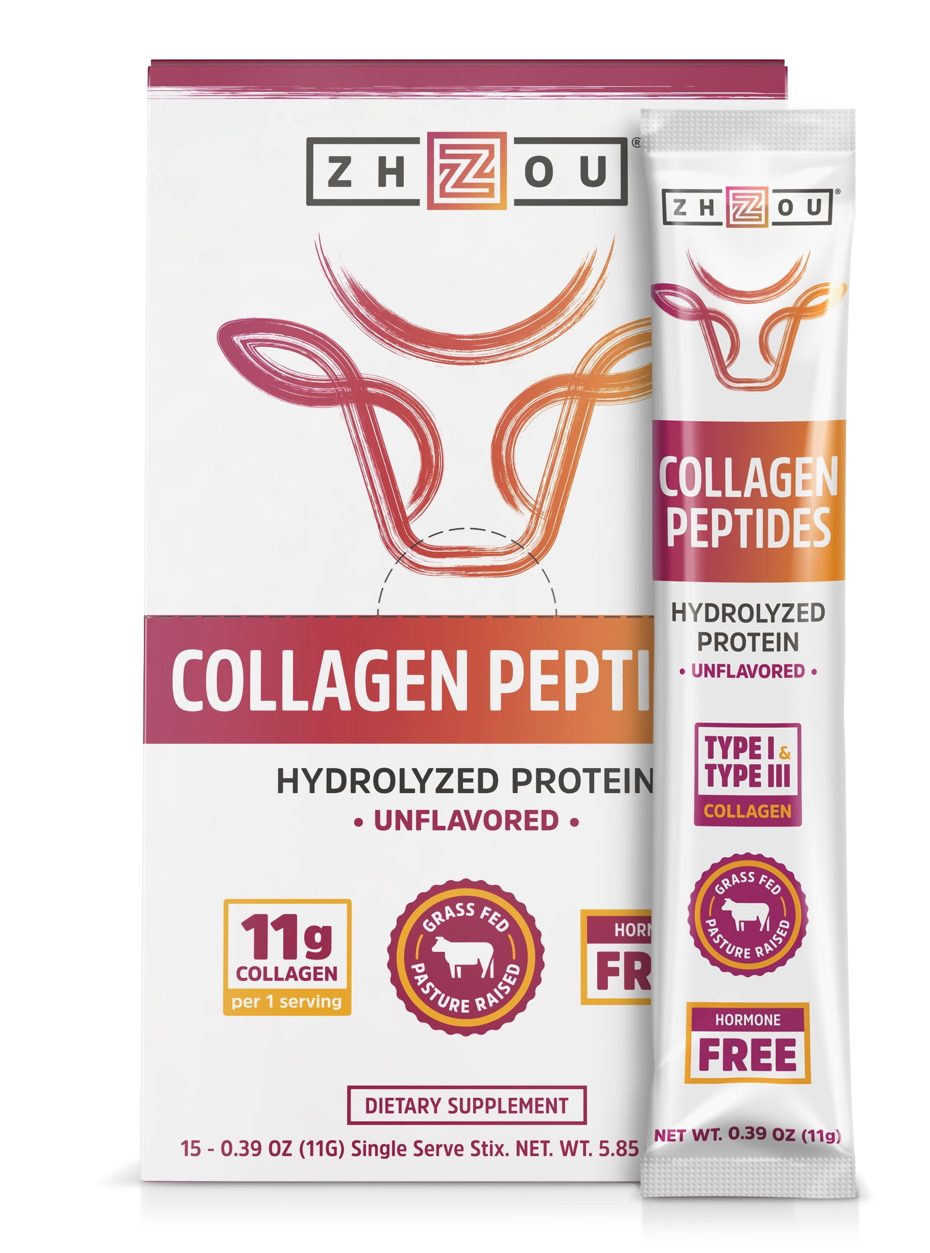 Zhou Collagen Peptides Stick Packs Hydrolyzed Powder For Vital Joint & Bone Support, Glowing