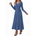 thumbnail image 3 of PRETTYGARDEN Womens Fall Maxi Long Sleeve Sweater Dress Soft Stretchy Knit, V Neck A Line Dresses with Bow, Flowy Pleated Hem, Cocktail Party Outfits, Trendy Winter Clothes, 3 of 9