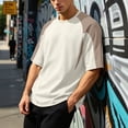 thumbnail image 4 of TKKCS Mens Raglan Half Sleeve T Shirt- Stretch Color Block Loose Fit Crew Neck Summer Casual Tees Beige Size 3XL, 4 of 8