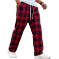 thumbnail image 2 of Mens Plaid Wide Leg Trousers Elastic Waist Loose Fit Casual Pants with Pockets, Lightweight Comfort Bottoms for Daily Wear And Outdoor Activities Red L, 2 of 9