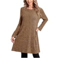 thumbnail image 1 of AherBiu Robe à Manches Longues pour Femmes Col Rond Boutons Latéraux Tunique Décontractée Robe Courte Couleur Unie, 1 of 5