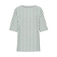 thumbnail image 4 of ALLLIST Crew Neck Ladies Tops Green 3/4 Sleeve Striped Cotton and Linen Casual Loose T-Shirts Blouse for Women, 4 of 4