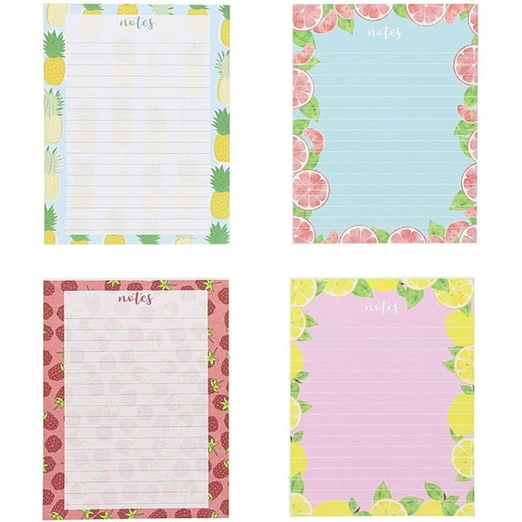 Paper Junkie Cute Fruit Notepad - Lined Memo Pads for Desk - Small 4.25 x 5.5 In, 50 Sheets, Pack of 4 - Tear-Off Notepads & Decorative Stationery