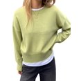 thumbnail image 2 of Women'S Crew Neck Pullover Sweaters, Long Sleeve Knit Tops with Fake Two-Piece Design for Fall Winter Yellow-Green L, 2 of 7