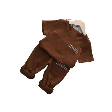 

Casual Round Neck Short Sleeve Coffee Brown Toddler Boy Two-piece Outfits ( Boy s)