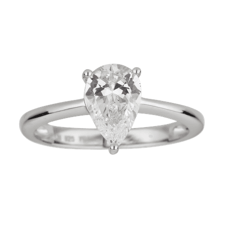 Pear Cut Cubic Zirconia Stones - Sterling Silver Rhodium 6x9mm Pear Cut Cubic Zirconia Solitaire Engagement Ring