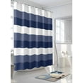 thumbnail image 3 of Fsddascl Navy Blue White Striped Shower Curtain Set - 66" x 72" Washable Bathtub Curtain with 12 Hooks, Farmhouse Stripes Waterproof Fabric Stall Shower Curtains for Bathroom/Bathtub Décor, 3 of 6
