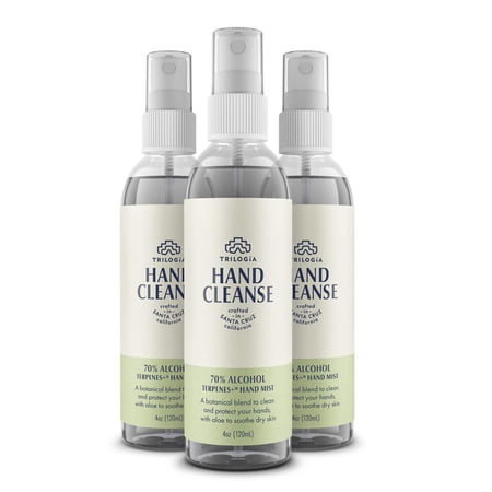 Trilogia Hand Sanitizer Spray with Aloe Vera Terpenes, 4 fl oz, 3 Pack