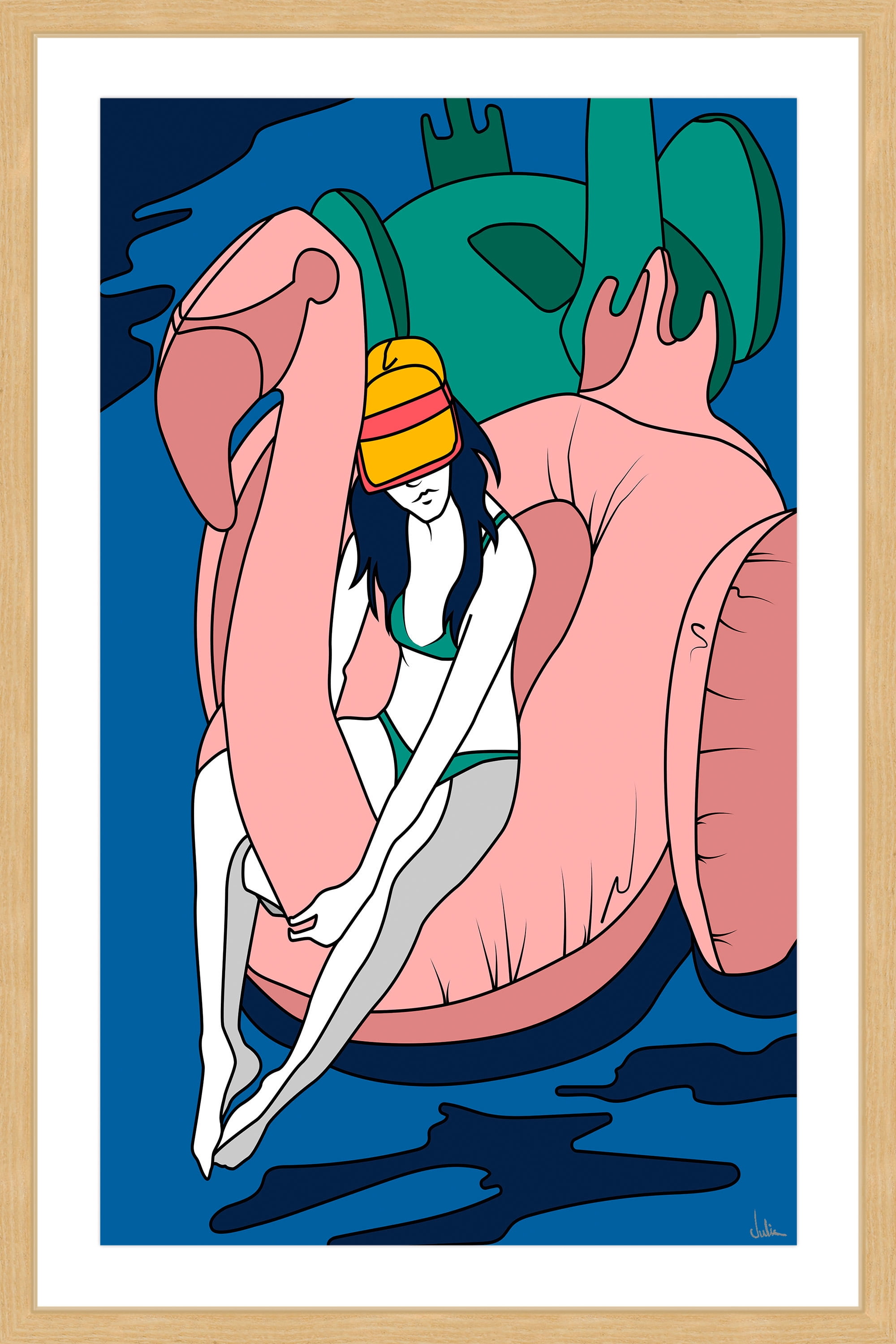 Floating Flamingo I Framed Painting Print