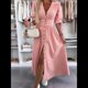 thumbnail image 5 of Vestido de Mezclilla con Cuello en V y Botones para Mujer, Cintura Media, Corta y Abertura Rosa M, 5 of 7