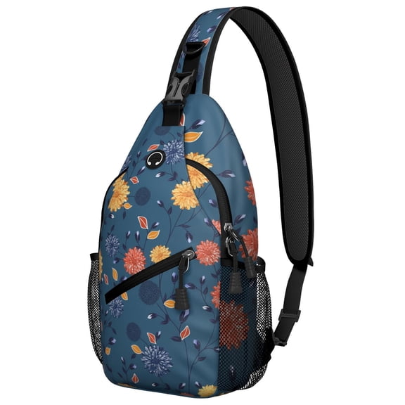Sunflower and Truck Design Sling Backpack, Rustic Country Floral Crossbody Shoulder Bag with Yellow Bloom and Boho Wildflower Pattern Daypack