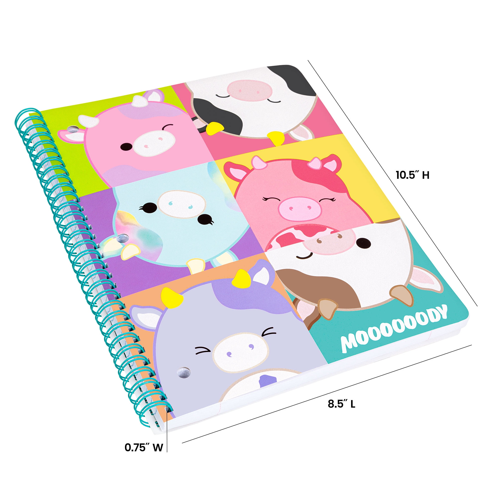 (2 pack) Squishmallows Multi Squishmallows Cows College Ruled Spiral Notebook, 80 Sheets, Multi Color