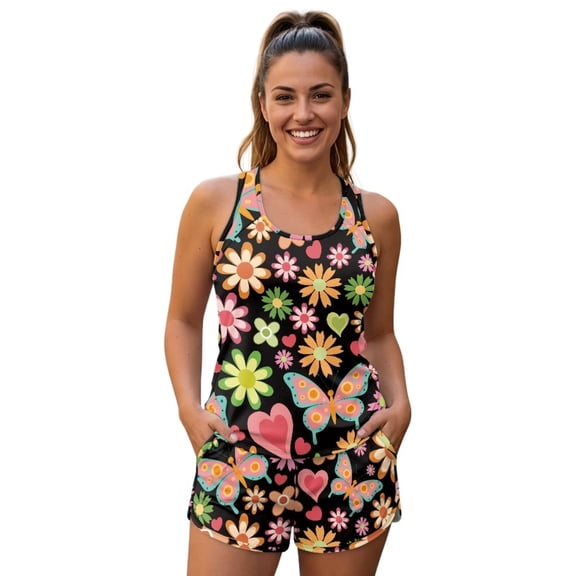 Psesaysky Butterfly Floral 2026 Tank Tops for Women Tummy Control Tankini Swimsuits Tankini Shorts with Pockets Two Piece Bathing Suits for Swimming Pool Beach