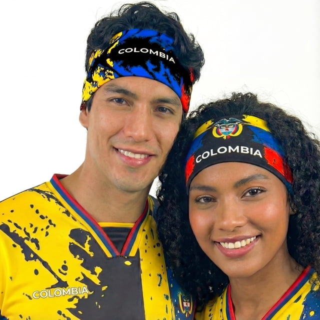 Vincha deportiva reversible Fox & Fury con bandera de Colombia