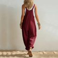thumbnail image 5 of JFGHDG Women Cotton Linen Bib Overall Jumpsuit Romper, Loose Summer Wide Barrel Leg Pants with Side Pockets Wine 2XL, 5 of 7