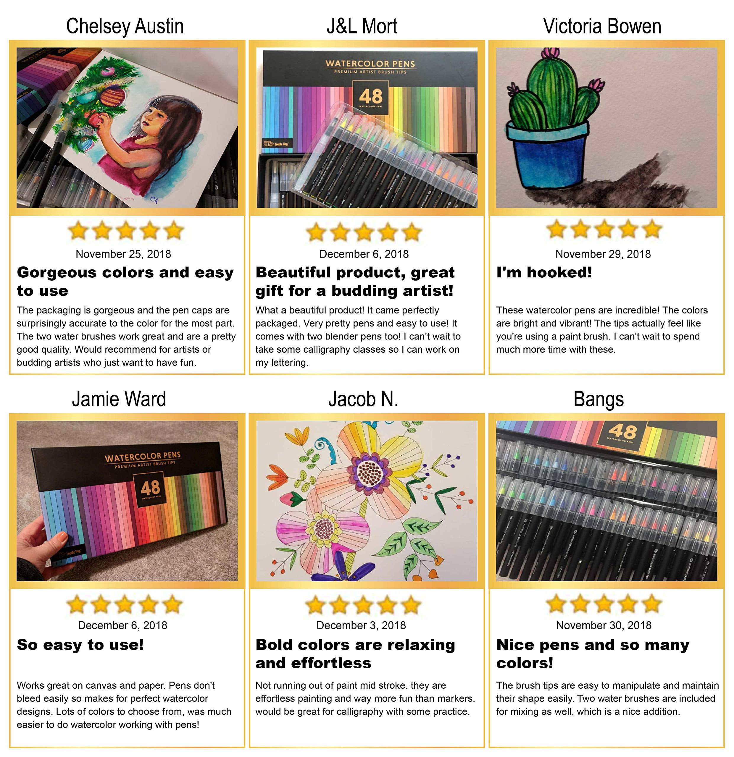 Vacnite Watercolor Brush Pens, Set of 48 Colors Watercolor Markers
