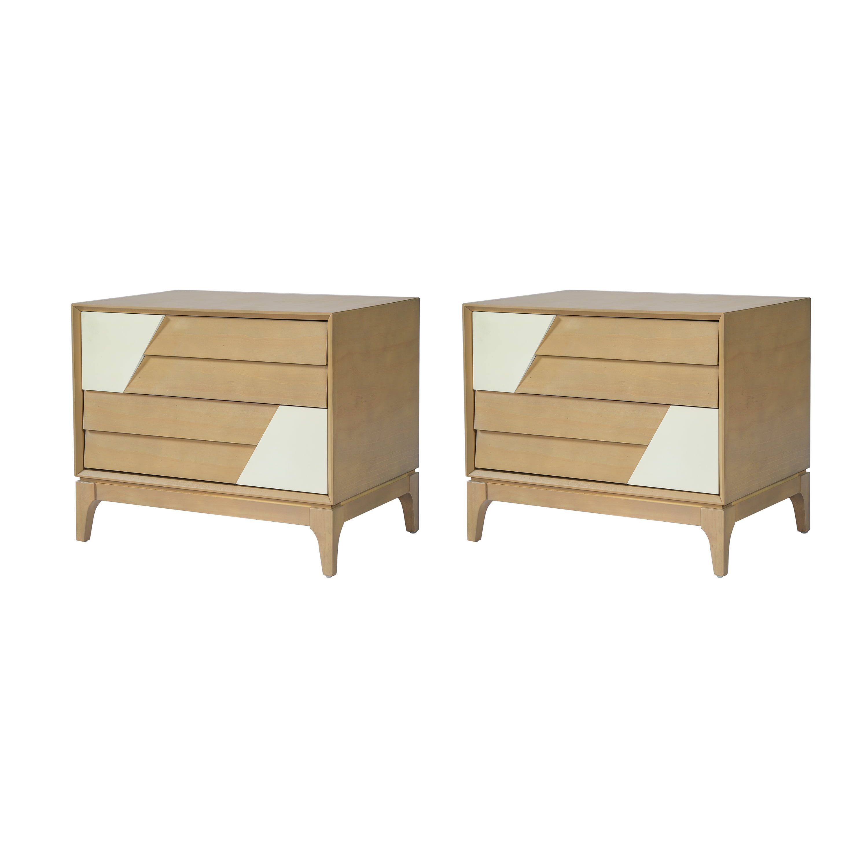 Euroco Modern Nightstand with 2 Drawers, Wood Bedside Table with Angled Patchwork Detail ,24" Wide End Table for Bedroom,Living Room,Natural