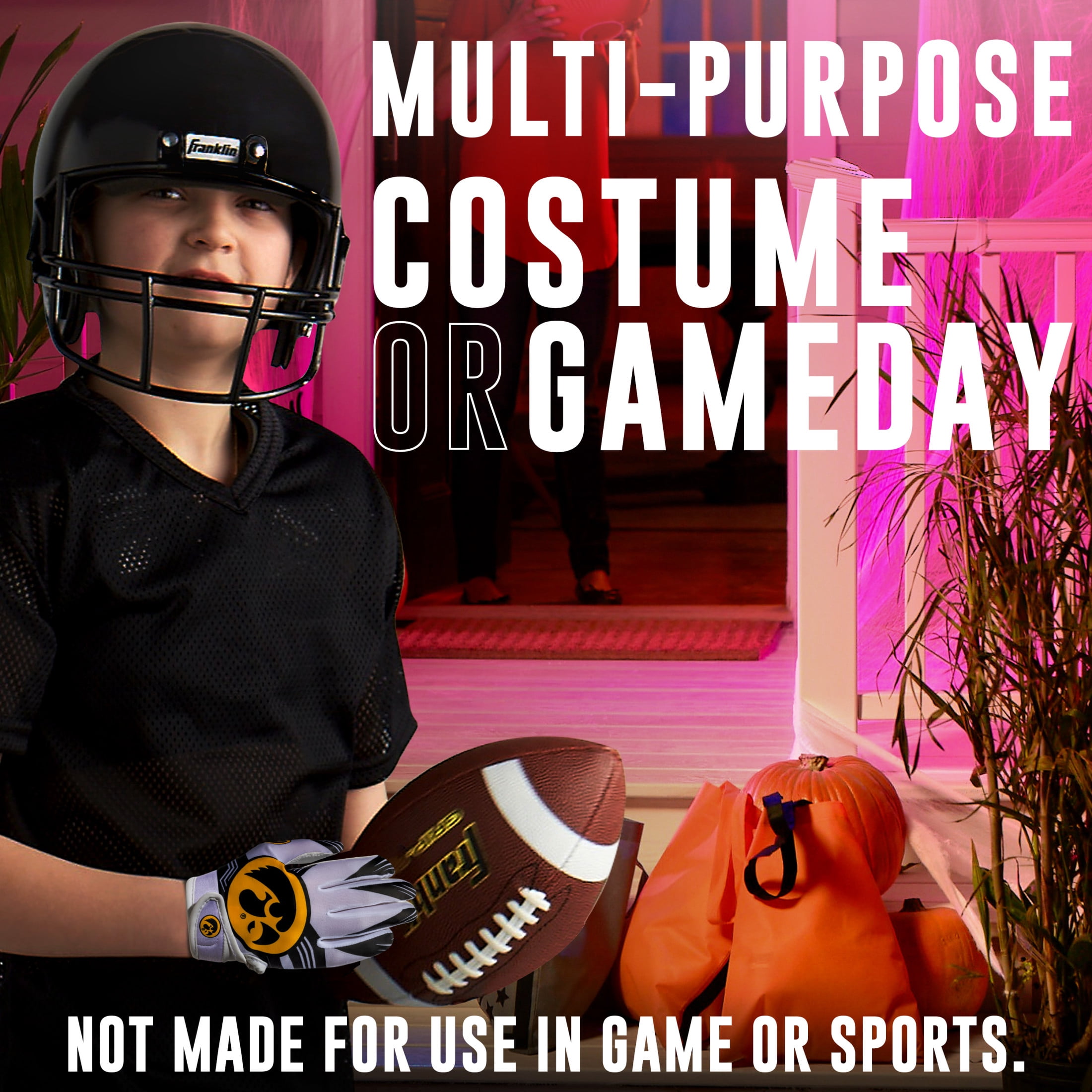 Franklin Sports Iowa Hawkeyes Kids Football Receiver Gloves - Youth Official NCAA College Team Football Gloves - Silicone Palm Receiver Gloves for Kids Ages 7 -10 - Youth Small/Extra Small