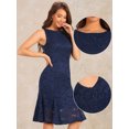 thumbnail image 2 of DARING DIVA Lace Cocktail Boat Neck Evening Sheath Dress L Dark Blue, 2 of 6