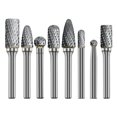 thumbnail image 1 of 8pcs 6mm Shank Tungsten Carbide Double Cut Rotary Burr Set for Woodworking Engraving Grinder Carving Milling Cutter Set, 1 of 4